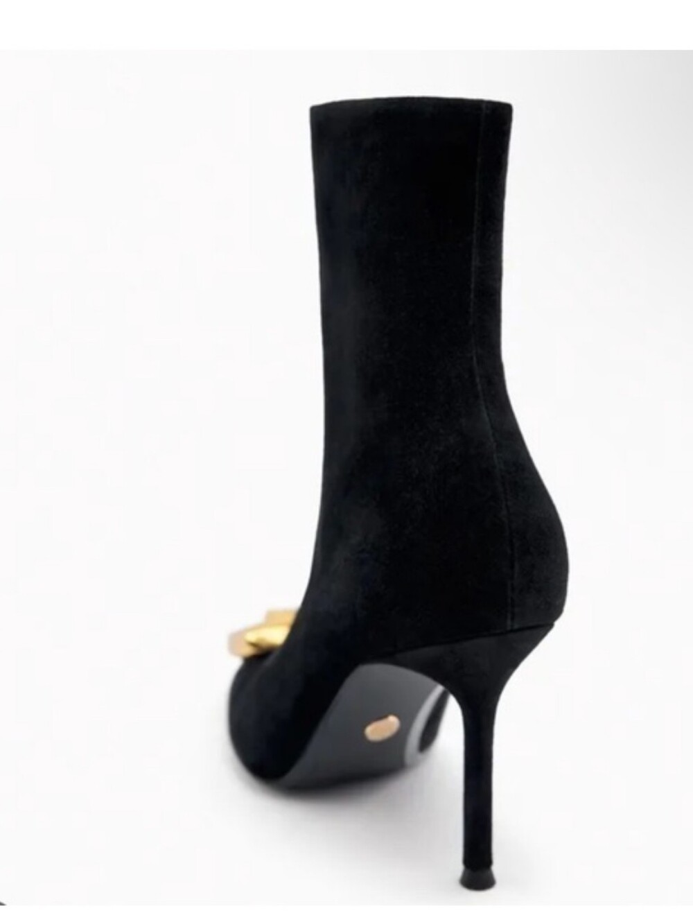 Zara Black Pointed Stiletto Suede Boots with Gold Metal Flower EU 39 🔥🔥🔥NWOT - Picture 4 of 4
